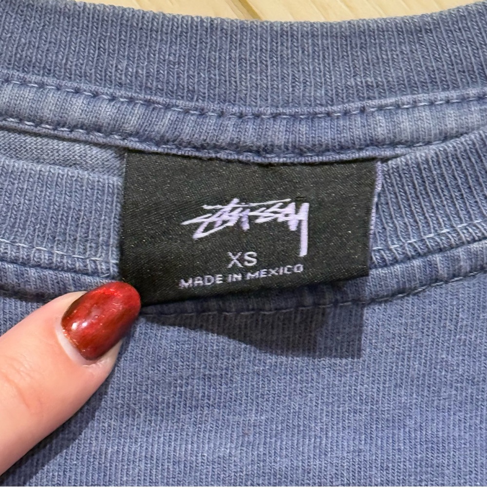 stussy washed blue short sleeve tee with gold logo 100% cotton - Picture 4 of 7